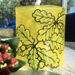 Fused glass art decorative oak/acorn panel