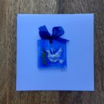 Blank greetings card with tiny dove fused glass suncatcher
