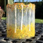 Autumn silver birches design with oranges and reds, looks great in sunlight