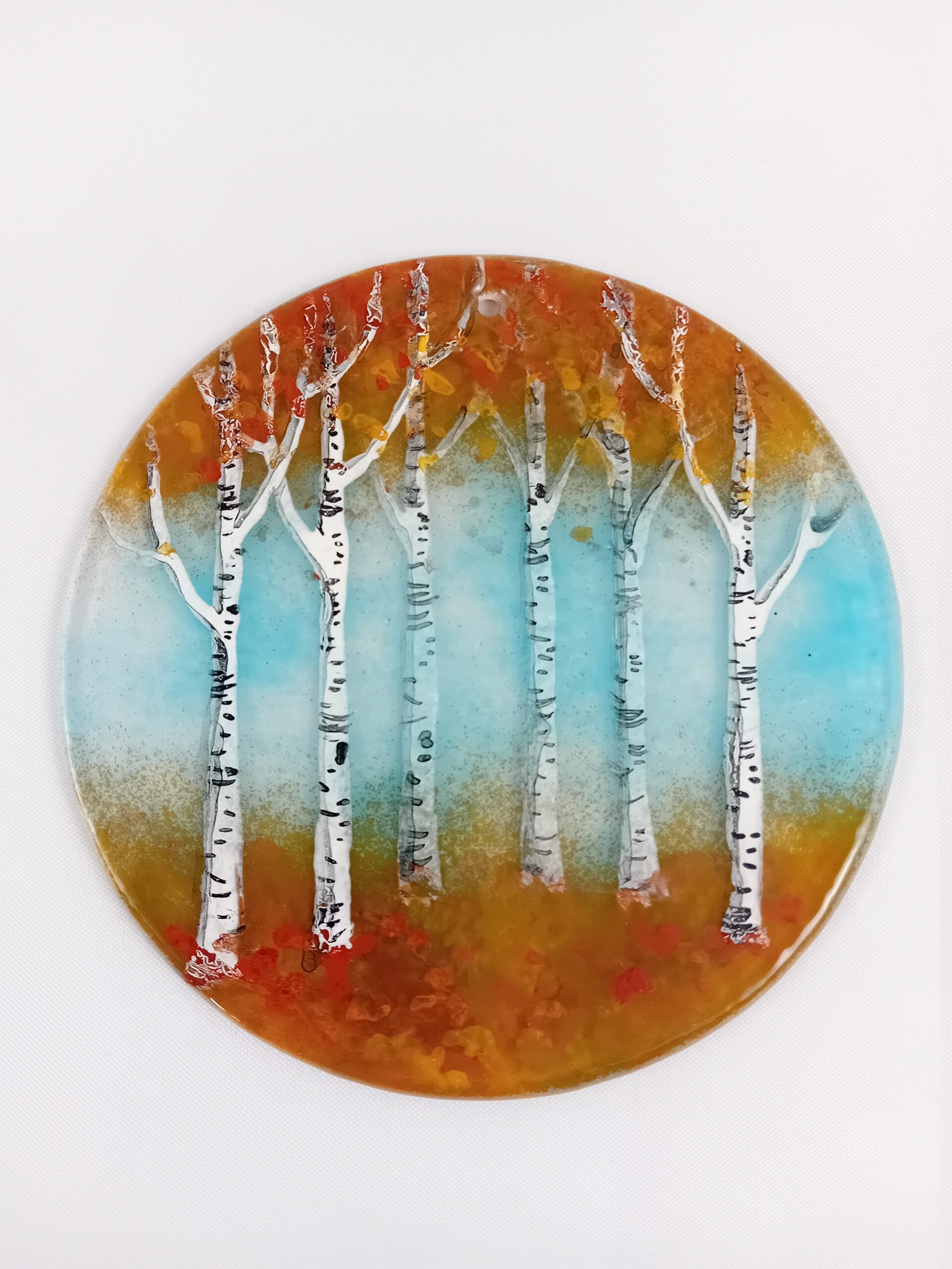 Autumn birches round suncatcher